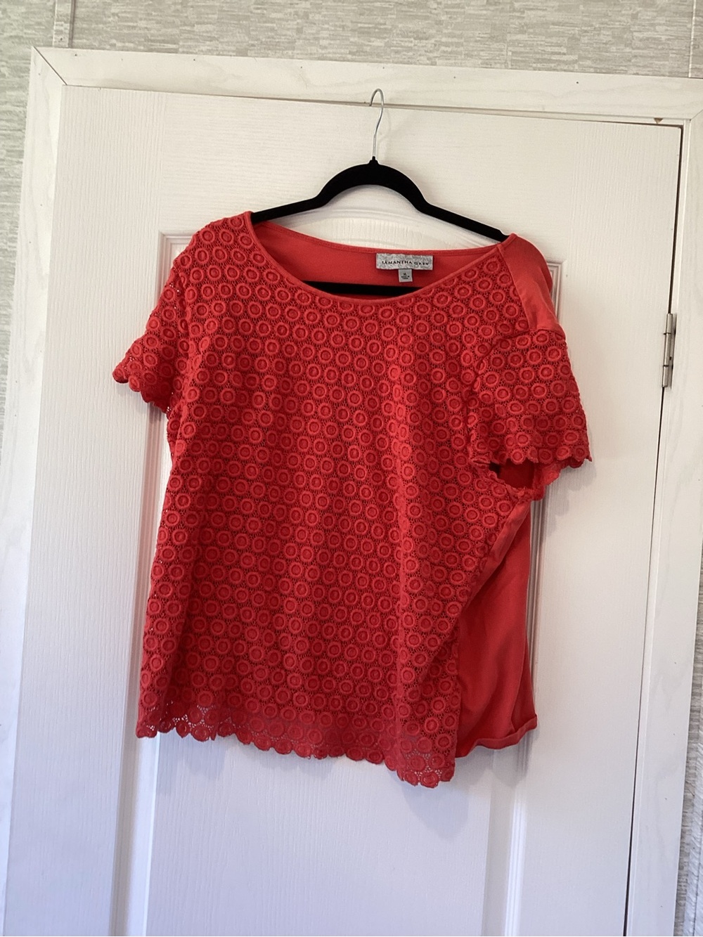 Samantha Grey Coral Eyelet Lace Short Sleeve Top XL EUC